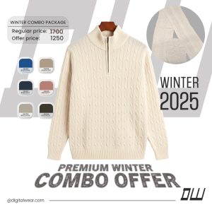 সোয়েটার + আশিকি টুপি + মাফলার সেট-(সাদা) - M